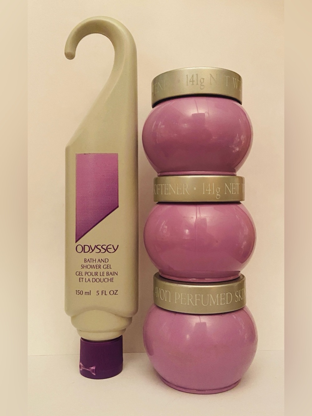 Avon original Odyssey shower gel + three (3) perfumed skin softeners